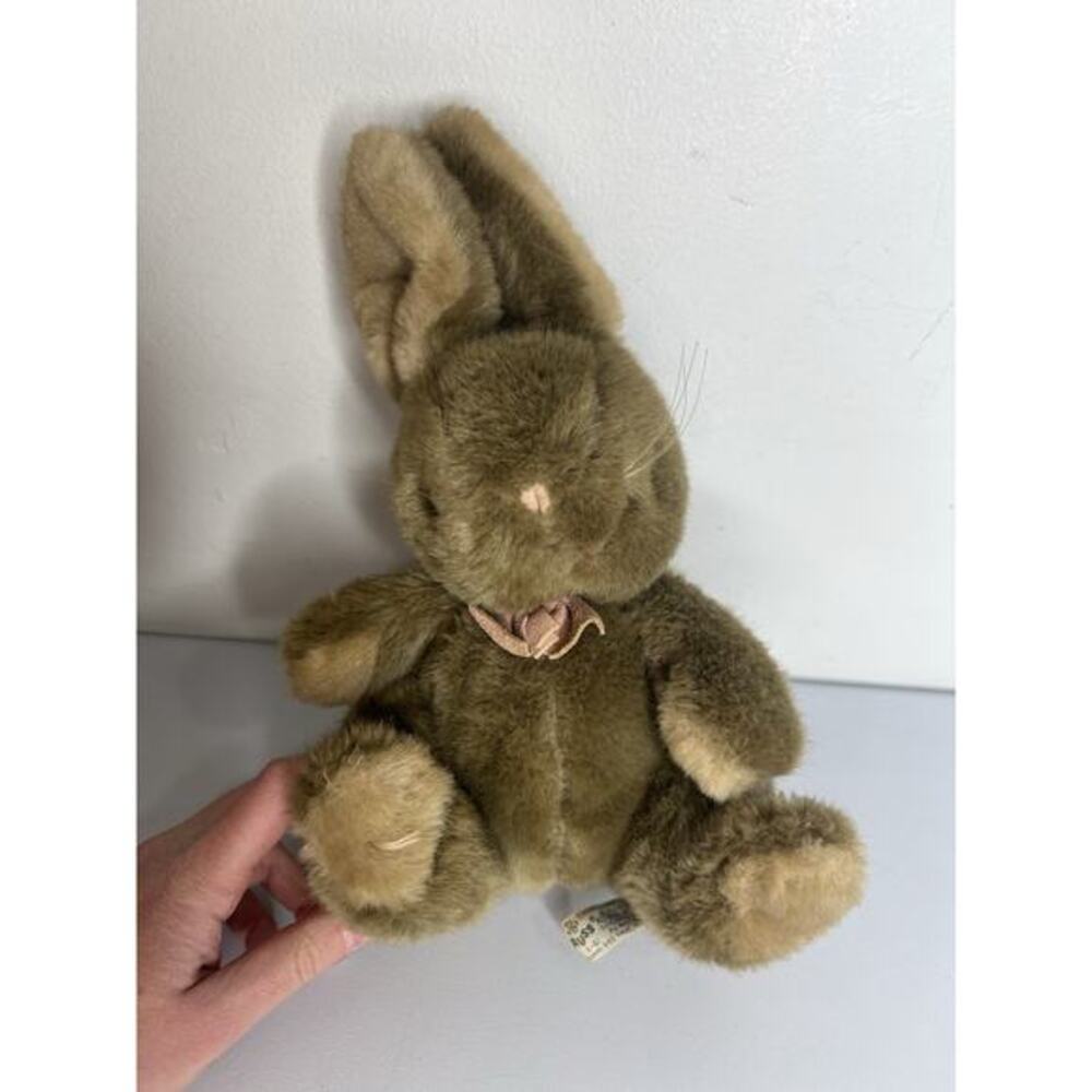 RUSS Vintage Stuffed Animal Bunny Brambles Suede Leather Nose Bow Plush Toy
